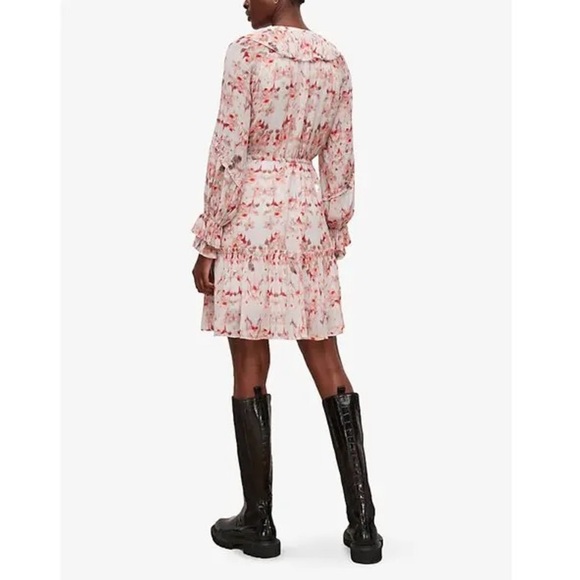 All Saints Ava Momo Dress Floral Print Long Sleeve Ruffle - Pink - US Size 4 - Picture 9 of 13